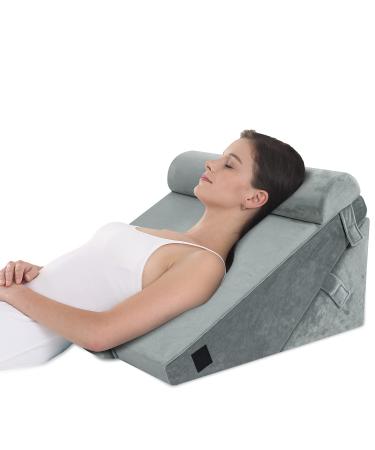 Howhom Bed Wedge Pillow, Adjustable Folding Orthopedic Wedge Pillow, Memory Foam Incline Cushion System for Snoring, Allergies, Reading, Sleeping, Acid Reflux, Reduce Neck and Back Pain, Grey