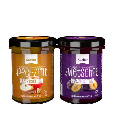 Xucker fruit spread apple cinnamon and plum-fruity spread with xylitol and at least 74% fruit content i vegan & sugar-reduced (2 x 220g) apple cinnamon & plum