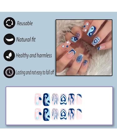 Blue Heart Flame Press On Nails - Medium Size, Acrylic Nude Design for Women and Girls by RUNRAYAY - Buy Online on SooperMarket.com