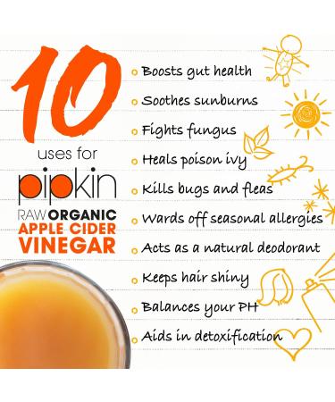 Pipkin 1000ml Raw Organic Apple Cider Vinegar with Mother Non-GMO 5% Acidity - Vegan & Vegetarian Friendly (Glass Bottle) - Buy Online on SooperMarket.com