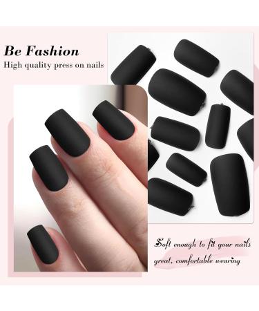 LuckForever 240pc Matte Black Square Press On Nails - Medium Glue On Acrylic Nail Set | Full Cover Artificial Fingernails with Adhesive Tabs - Buy Online on SooperMarket.com