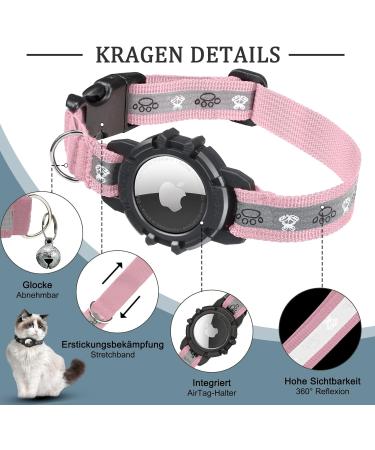 Jiarui Reflective AirTag Cat Neck Band - Adjustable GPS Collar for Cats & Puppies XS 7-9 inch - Pink - Buy Online on SooperMarket.com