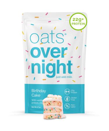 Oats Overnight - Birthday Cake - High Protein, Low Sugar Breakfast Shake - Gluten Free, High Fiber, Non GMO Oatmeal (2.7oz per meal) (8 Pack) Birthday Cake 2.7 Ounce (Pack of 8)