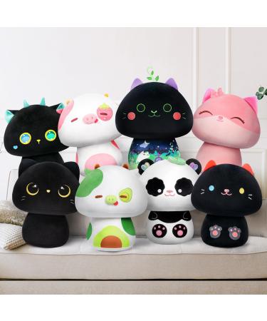 Mewaii 8'' Soft mint cat Mushroom Stuffed Animal Plush Pillow Squishy Toy - Black Black mint 8 Inch