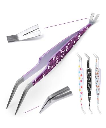 Helperfect Premium 2in1 stainless steel tick pliers for dogs and cats - gentle & effective tick remover - consisting of tick tweezers and tick hooks - perfect for all pet owners violet