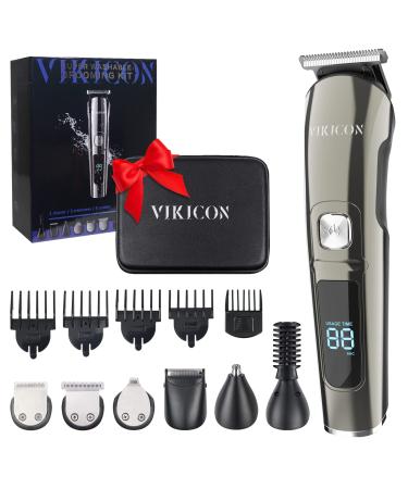 VIKICON Beard Trimmer Men IPX7 Waterproof Grooming Kit w/Case Nose Hair Trimmer Electric Razor Body Shavers Cordless Clippers Shaving Kit for Mustache Face Body Gifts for Men Dad Silver 13 Piece Set