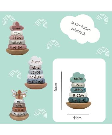 Personalized Mint Label Stacking Tower | Handmade Baby Wooden Toys for Birth & Baptism Gifts - Buy Online on SooperMarket.com