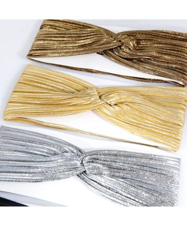 Hisight 3-Piece Metallic Big Bowknot Baby Headband Set for Women and Girls - Fashionable Wrinkle Elasticity Accessories - Buy Online on SooperMarket.com