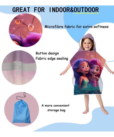 Super Soft Microfiber Bathing Poncho for Kids - Hooded Towel with Mermaid Pattern (76x76cm) for Ages 5-10 - Buy Online on SooperMarket.com