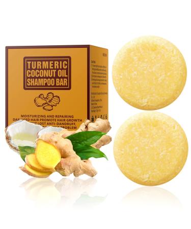 Tamoskiny 2pcs Ginger Hair Regrowth Shampoo Bar  Turmeric Shampoo Bar Soap with Coconut Oil  Natural Organic Ginger Bar Shampoo for Hair Growth  Solid Ginger Shampoo Bar Promotes Hair Growth  120g