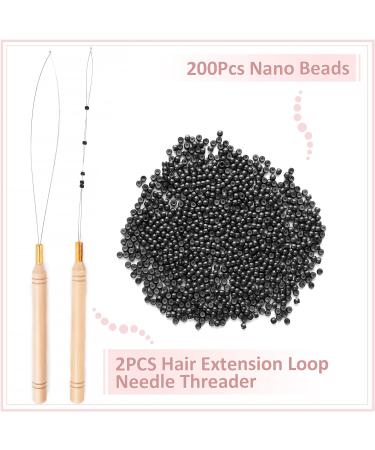 Vlasy Nano Beads 3.0mm 200PCS + 2PCS Hair Extension Loop Threaders Set (Black) - for Hair Extensions/Tinsel - Buy Online on SooperMarket.com