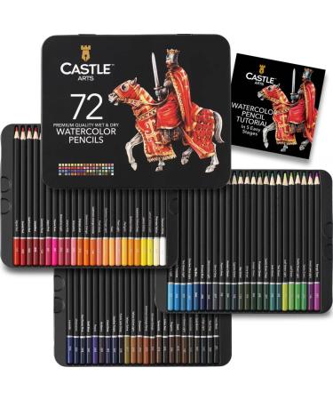 Castle Art Supplies 72 Watercolor Pencils Set | Vibrant Pigments for Blending, Drawing and Painting | For Adults, Hobbyists and Professionals I Protected and Organized in Presentation Tin Box