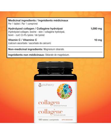 Youtheory Collagen Advanced Formula with Vitamin C Hydrolyzed Formula for Optimal Absorption Skin Hair Nails and Joint Support 180 Count - Buy Online on SooperMarket.com