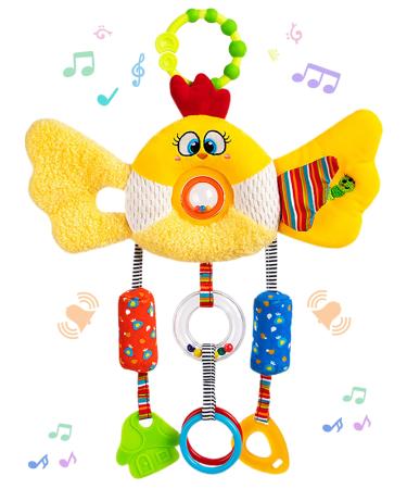 Funsland baby stroller toys hanging toys with bell clip on baby seat toys for girls and boys plush animal activity toy gift for newborns 0.3.6.12 months (chick) chick