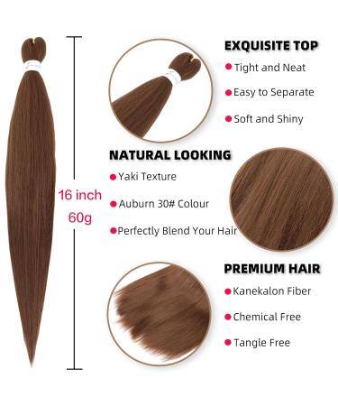 Xusuperb 16-Inch Short Pre-Stretched Braiding Hair - Color 30 Kanekalon Extensions | 6 Packs Yaki-Textured Soft Braids - Buy Online on SooperMarket.com
