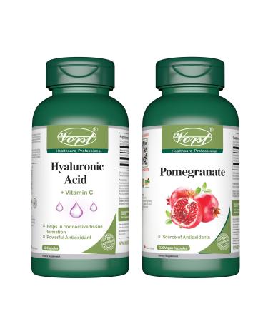 VORST Hyaluronic Acid with Vitamin C 60 Capsules & Pomegranate Extract 120 Vegan Capsules (Combo Bundles 2 Bottles)