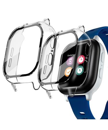 2 Pack Kuaguozhe Case Compatible for Gizmo Watch 2 Screen Protector for Kids(2 Pack), Hard PC Overall Protective Case and Tempered Glass Screen Protector for Verizon Gizmo Watch 2,Clear+Clear Clear+Clear for Gizmo Watch 2