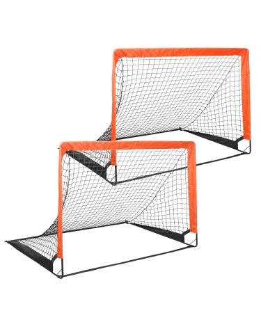 Simple Deluxe 2 Set 4x3 Portable Soccer Goal, Pop Up Soccer Net for Backyard Games and Training, Includes 2 Oxford Cloth Bags and 8 Stakes Orange & Black