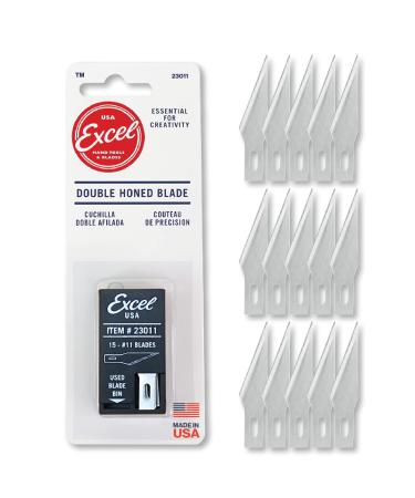 Excel Blades #11 Craft Knife Replacement Blades - Double Honed Blades for Craft Knife - Perfect for Trimming Wood, Plastic, Paper, Leather and More - Set of 15 with Dispenser