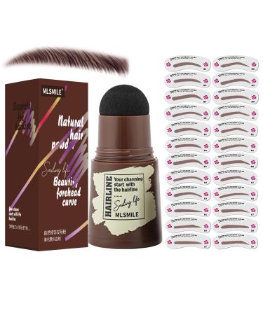 Eyebrow Stamp Stencil Kit One Step Brow Stamp Shaping Kit 3 in 1 Hairline Shadow Powder with 24 Reusable Eyebrow Stencils Hair Root Dark Brown