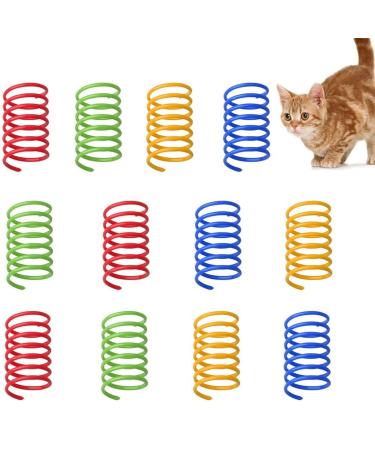 12 pcs Colorful Spring Cat Toys Cat Spring Toy Spring Toys for Cats BPA Free Plastic Interactive Toys to Kill Time and Keep Fit for Swatting Biting Hunting Active Healthy Play Kitten Toys