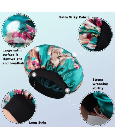 Satin Silk Double Layer Green Flower Hair Bonnet for Black Women - Large Silky Lined Sleep Cap for Curly Hair - Wide Band Strap - 1 Pc - Buy Online on SooperMarket.com