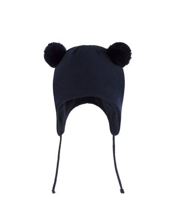 LANGZHEN Toddler Kids Infant Winter Hat Earflap Knit Warm Cap Fleece Lined Beanie for Baby Boys Girls 6-12 Months Classic -Navy