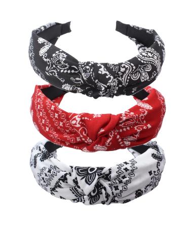 Lvyeer 3 Pack Bandana Headbands Knotted Headband for Women Headbands with Twist knot fabric headbands for women Girls knot headbands 3 pack-N