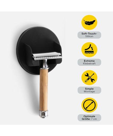 DELUXXOO Silicone Self-Adhesive Shaver Holder - High-Quality Black Bathroom Organizer | Drilling-Free Razor Holder with Extra Strong Hold - Buy Online on SooperMarket.com