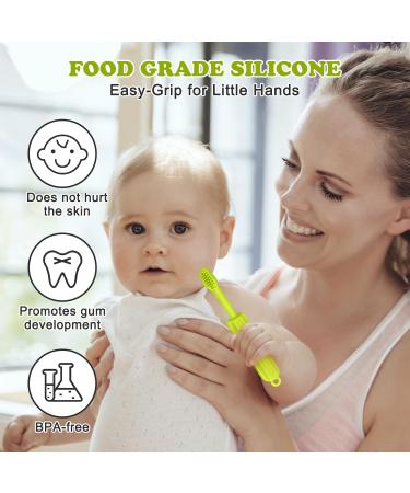 CLdy Baby Biting Toys - BPA-Free Silicone Teething Rings & Toothbrushes for Babies 3+ Months - Stimulate & Massage Gums (Yellow-Green 2 Pieces) - Buy Online on SooperMarket.com