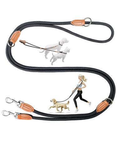 Dog leash 2m adjustable guide leash 11mm thick nylon braided dog leash leash with carabiner multifunctional double linen jogging motion training lines for small/medium/large dogs (black)