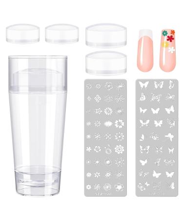 French nails stamp set nail stamp for nail designs with 1 scraper 2 nail stamps and 4 silicone gel nail stamps transparent