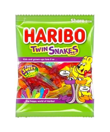 Twin Snakes Sour & Sweet Gummy Sweets Soft Candy Delightful Duo Cherry Orange Apple Lemon Blueberry Blackcurrant - 2x Share Bags 160g