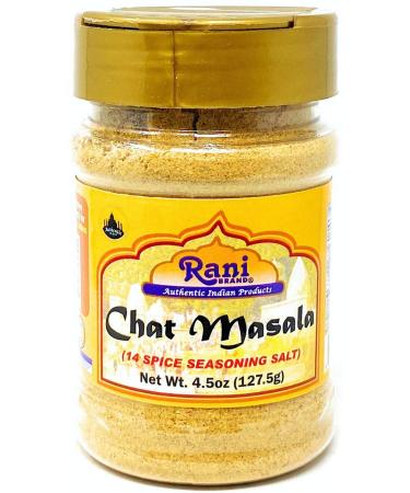Rani Chat Masala (14 Spice Seasoning Salt) Tangy Indian Seasoning 4.5oz (127.5g) PET Jar  All Natural | No MSG | Vegan | No Colors | Gluten Friendly | NON-GMO | Indian Origin PET JAR 4.5 Ounce (Pack of 1)