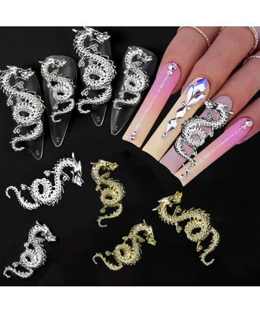 RUNRAYAY 40Pcs Gold & Silver Dragon Nail Art Studs for 3D Nail Charms Dragon Nail Decoration for Women Girl DIY Nail Art Decor - Buy Online on SooperMarket.com