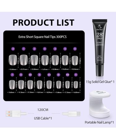 Buy Bartbox Squoval Short Nail Tips & Glue Gel Kit - 300 Soft Gel Nail Tips Set with Mini UV Lamp & Quick Gel Glue - Perfect for Nail Extensions - Buy Online on SooperMarket.com