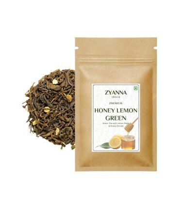 ZYANNA Honey Lemon Green Tea - Premium Indian Loose Leaf Green Tea (3.53oz-100g-50 Cups) Green Tea with Honey Extract & Lemon Peels - 100% Natural Refreshing