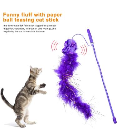 smatime 2Pcs Funny Cat Stick Interactive Cat Feather Toys for Indoor Purple and Red Cat Teaser Toy Cat Feather Wand Stick with Sound Paper for Kitten Improves Intelligence and Responsiveness - Buy Online on SooperMarket.com
