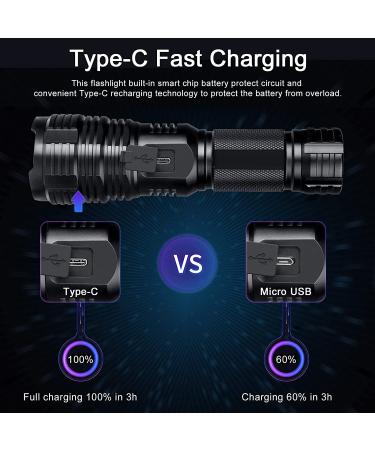 BengMxj Rechargeable LED Flashlight | 90000 Lumens XHP70 Tactical Flashlight with Zoom | 5 Modes | Waterproof for Emergencies, Camping, Hiking - Buy Online on SooperMarket.com