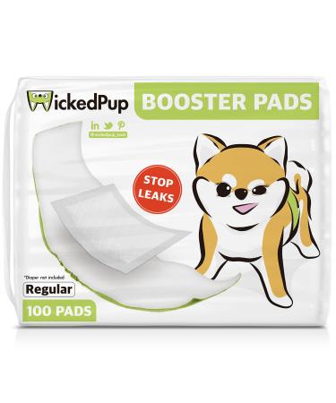WICKEDPUP Dog Diaper Liners Booster Pads for Male and Female Dogs, 100ct | Disposable Doggie Diaper Inserts fit Most Reusable Pet Belly Bands, Cover Wraps, and Washable Period Panties Regular (100 Count)