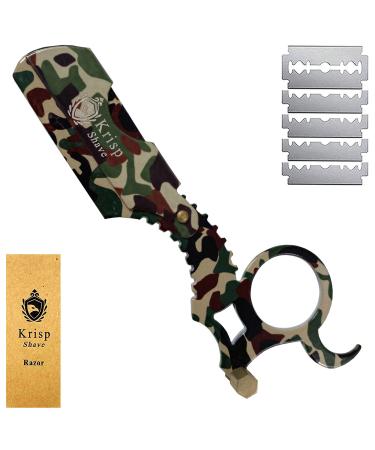 Krisp Beauty Professional Classic Straight Edge Barber Razor For Close Shave - Salon Quality Men's Beard Cut Throat Finger Razor Shavette With 10 Shaving Blades