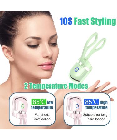 Electric Heated Eyelash Curler - Rechargeable Rapid Heat-Up Long-Lasting Curls with Sensing Heating Silicone Pad (Green) - Buy Internationally - Buy Online on SooperMarket.com