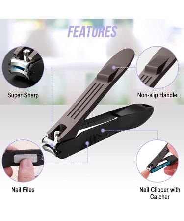 GLAMFIELDS Nail Clipper Set - Stainless Steel Fingernail & Toenail Clippers with Catcher, Easy Clean, Includes Nano Glass File - Perfect for Men, Women & Seniors - Buy Online on SooperMarket.com
