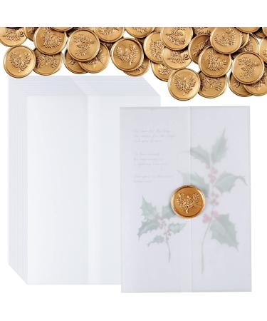 Pre-Folded Vellum Jackets Set Translucent Vellum Paper for 5 x 7'' Invitations Wedding Invitation Wraps Adhesive Wax Seal Stickers Envelope Seals for Birthday Wedding Baby Shower (100 pcs)
