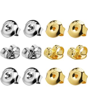 DELECOE 14K Gold Plated Earring Backs Replacements, 925 Sterling Silver Hypoallergenic Secure Gold Earring Backs Locking for Studs Earrings multicolored
