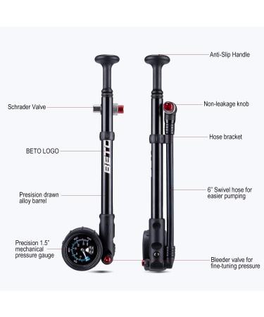 BETO High Pressure Shock Pump - 400 PSI Max | MTB Bike Fork & Rear Suspension Pump with No-Loss Schrader Valve - Buy Online on SooperMarket.com