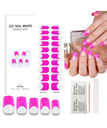 Semi Cured Gel Nails Strips - Nude Pink Gel Nail Stickers Nail Wraps Soft Self-Adhesive Gel Nail Strips for Nails French Tip (Rose-French - BSS-0234)