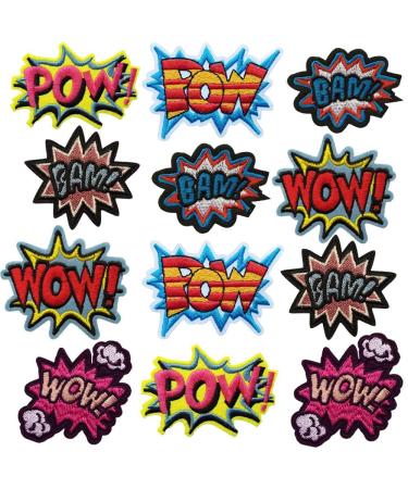 Qingxi Charm 12pcs Assorted Pow Bam Wow Letter/Alphabet Sewing on/Iron on Embroidered Patches Clothes Dress Hat Pants Shoes Curtain Sewing Decorating DIY Craft Embarrassment Applique Patches
