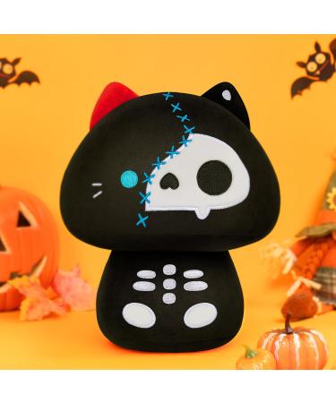 Mewaii 8'' Soft Ghost Cat Mushroom Pillow Stuffed Animal Plush Plushie Squishy Toy - Cuddly Ghost Cat Plush Decoration Gifts for Kids Double-sided Skull Black Cat 8 Inch