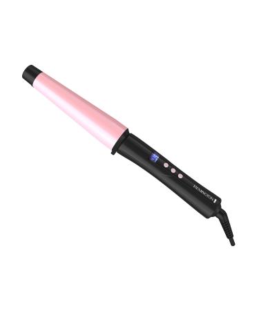 Remington CI9538 Pro 1"-1.5" Pearl Ceramic Conical Curling Wand Digital Controls + 10 Heat Settings Black/Pink